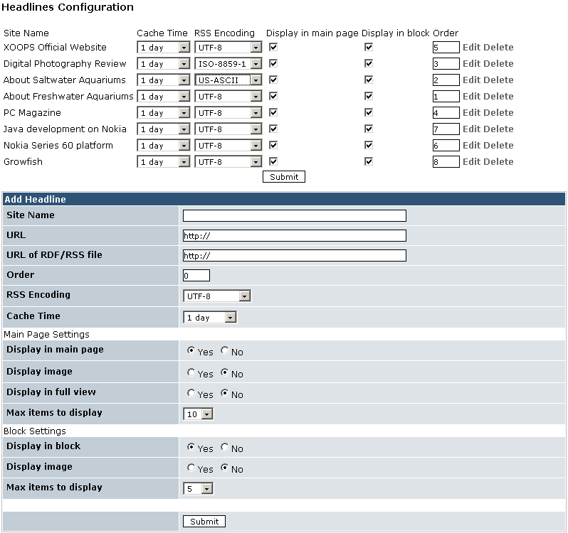 Headlines Configuration